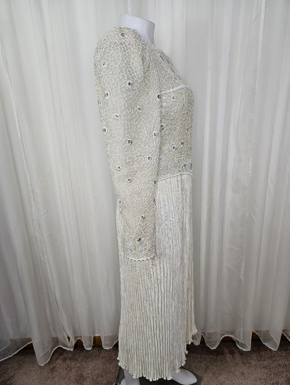 Vintage Mary McFadden Couture Beaded Gown 80s Cream Marii Pleat Stunning Rare - Picture 14 of 16